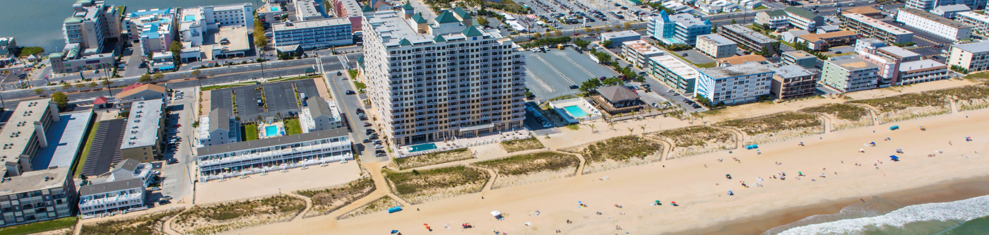ocean city property management, aerial shot of the ocean city strand